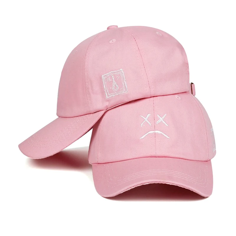 Pink Бейсбольная Кепка с вышивкой, Женская забавная шапка с рисунком унисекс, хлопковая шапка с мультяшным унылым лицом, Спортивная солнцезащитная Кепка для гольфа, Кепка в стиле хип-хоп - Цвет: Pink