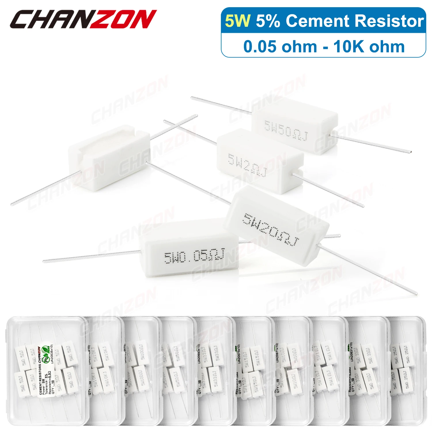 10 Stück 5 W Zementwiderstand 0,5 2 30 33 100 330 1 K Ohm Keramik-Drahtwiderstände SQP5W 5 Watt 0,22 Ohm 5 Ohm 47 Ohm Festwiderstand – Detail 1