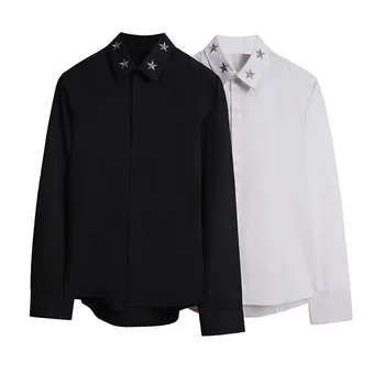 

2019 Mens Dress Shirts Stars Embroidery Long Sleeve Designer High Quality Male Clothing Loose Casual Shirts Camisas Hombre S08