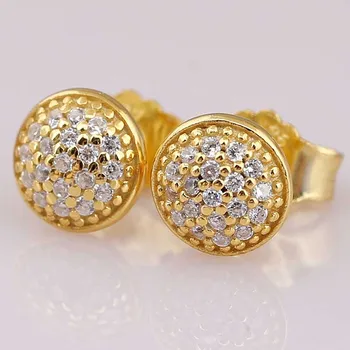 

Gold Color Shine Dazzling Droplets With Crystal Stud Earring For Women 925 Sterling Silver Earring Wedding Gift Jewelry