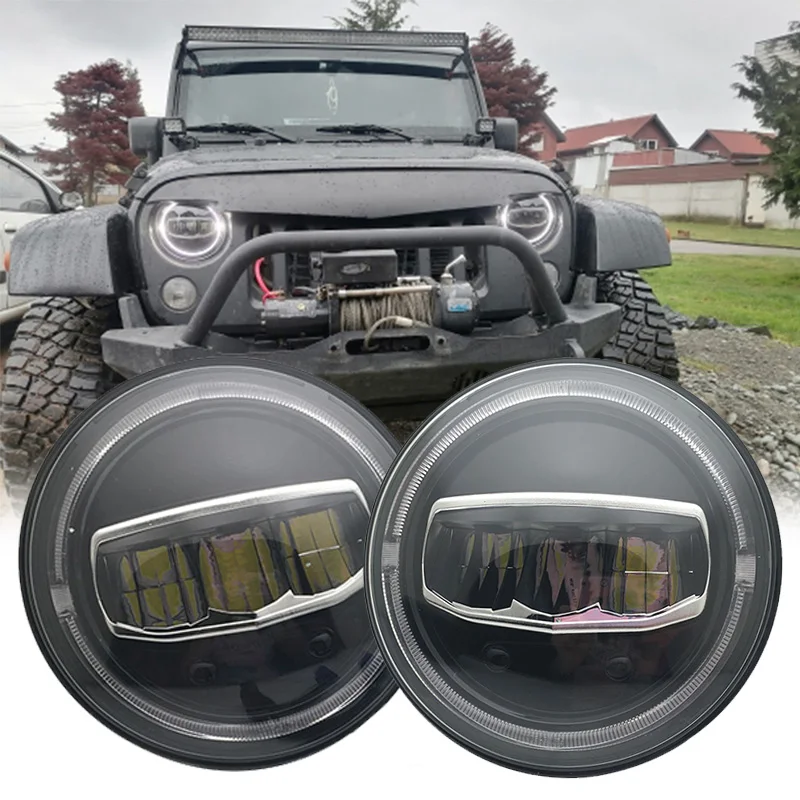 

2Psc 7 Inch LED Headlight H4 Hi-Lo With Halo Angel Eyes For Lada 4x4 urban Niva Jeep JK Land rover defender Hummer H1 H2