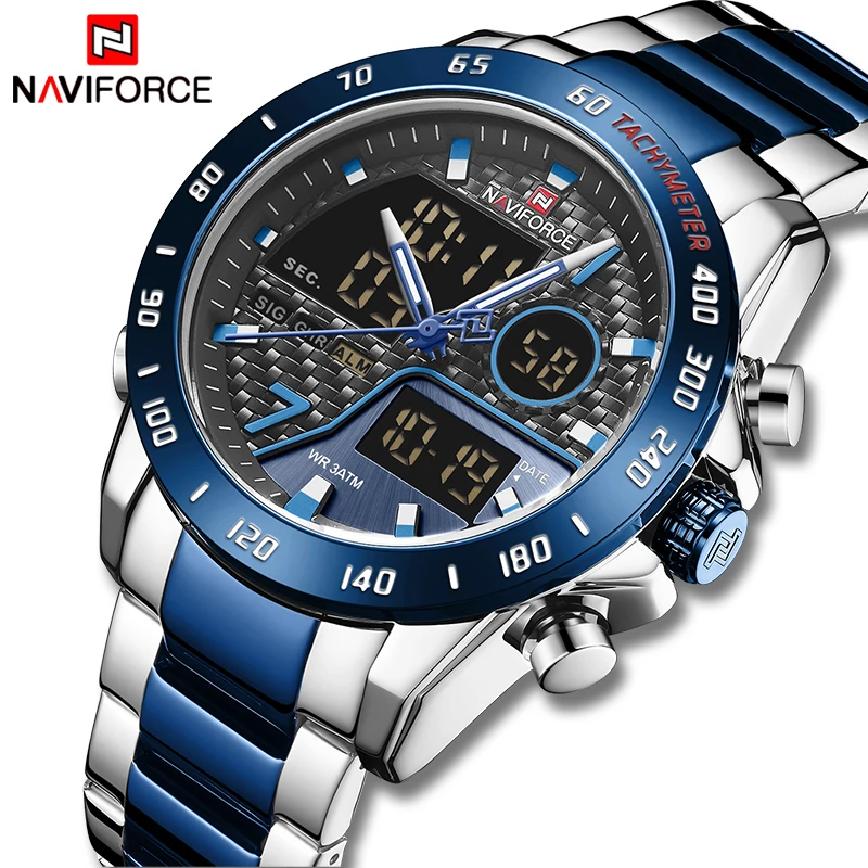 Часы наручные NAVIFORCE Мужские кварцевые модные водонепроницаемые цифровые в стиле