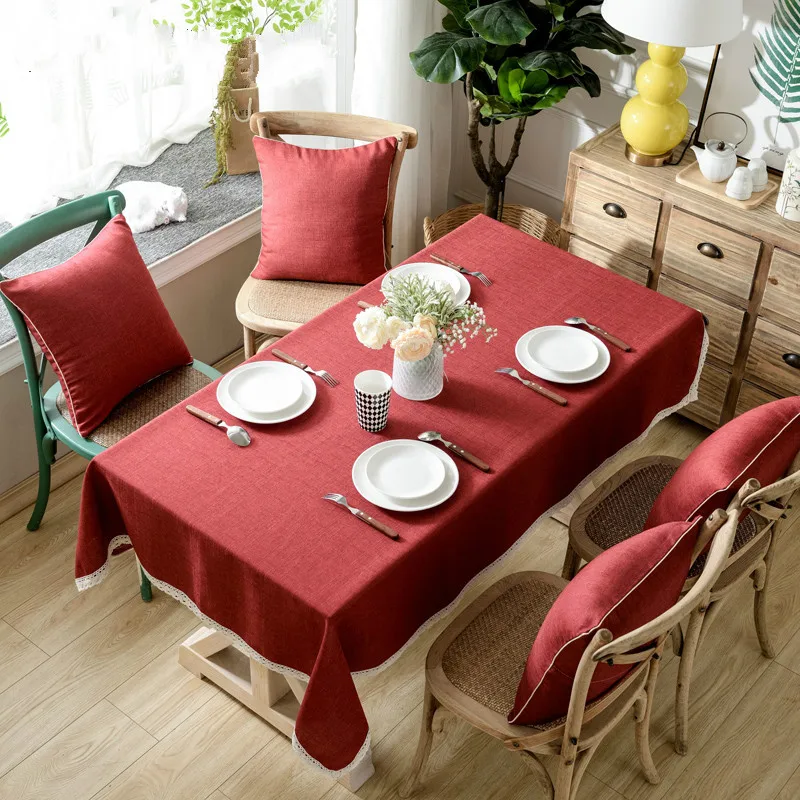 

Linen Tablecloth Cotton Solid Color Hotel Picnic Table Rectangular Table Covers Home Dining Tea Table Decoration Lace Tassel