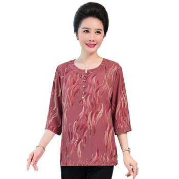 

Half Sleeves Tops For Women Bottoming Shirt Spring Summer New Casual Middle Age Mother Printed Tshirt Camiseta Manga Larga Mujer