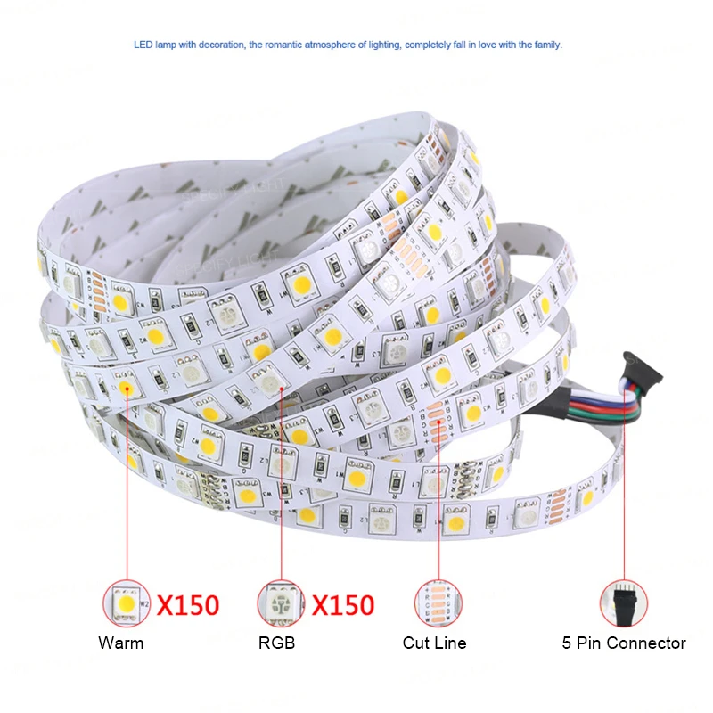 SMD 5050 RGBW LED Strip Light Waterprrof 12V Flexible Ribbon Lighting for Living Room Hotel TV Walls Halloween Christmas Decoration (2)