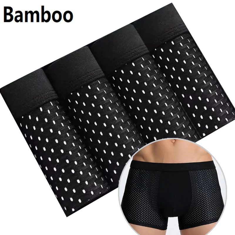 

Plus Size Bamboo Fiber Men Boxer Shorts Underwear Male Homme Sexy Mesh Transparent Ice Silk Underpants Large 4XL