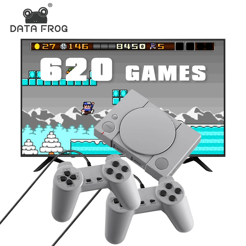 Data Frog Video Game Console Build in 620 Games Support AV Out 8 Bit Retro Video Console Dual Gamepad Support 2 Gaming Player