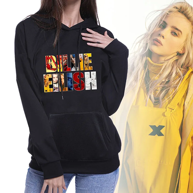 Женская модная повседневная толстовка Billie Eilish с карманом, толстовка с капюшоном и длинным рукавом, пуловер, топы, толстовки, Новинка