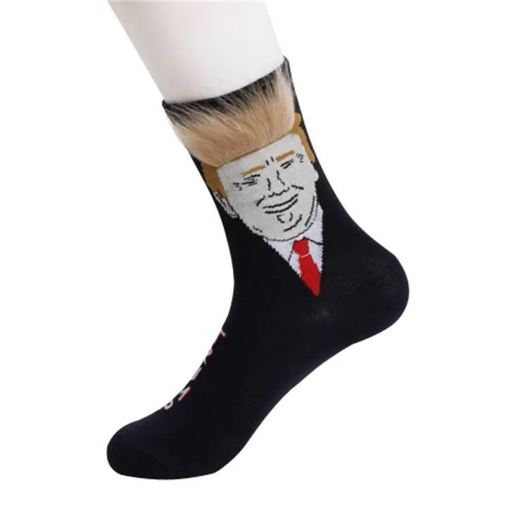 Носки в стиле унисекс с изображением Дональда Трампа; забавные повседневные носки с 3D принтом для взрослых; носки с подделкой волос; большие носки для скейтборда в стиле хип-хоп