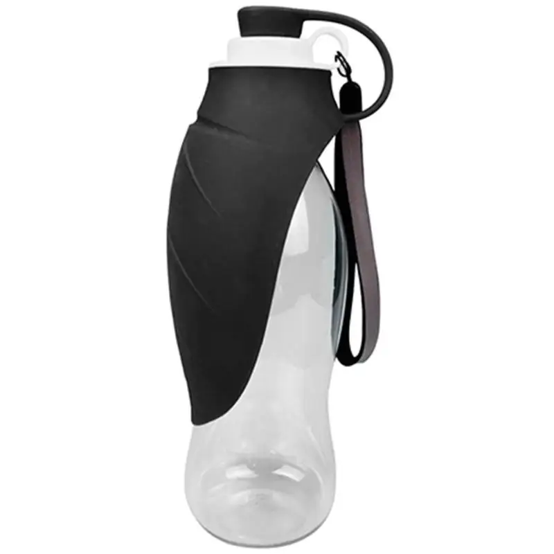 Портативный ПЭТ бутылка для воды для собак силиконовый лист в форме путешествия открытый диспенсер - Цвет: Черный