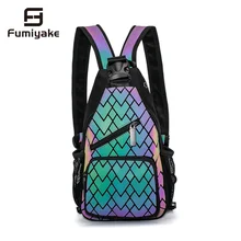 Новые модные женские рюкзаки мужские геометрические светящиеся нагрудные сумки с наушниками отверстие Рюкзак Школьная дорожная сумка через плечо для девочек