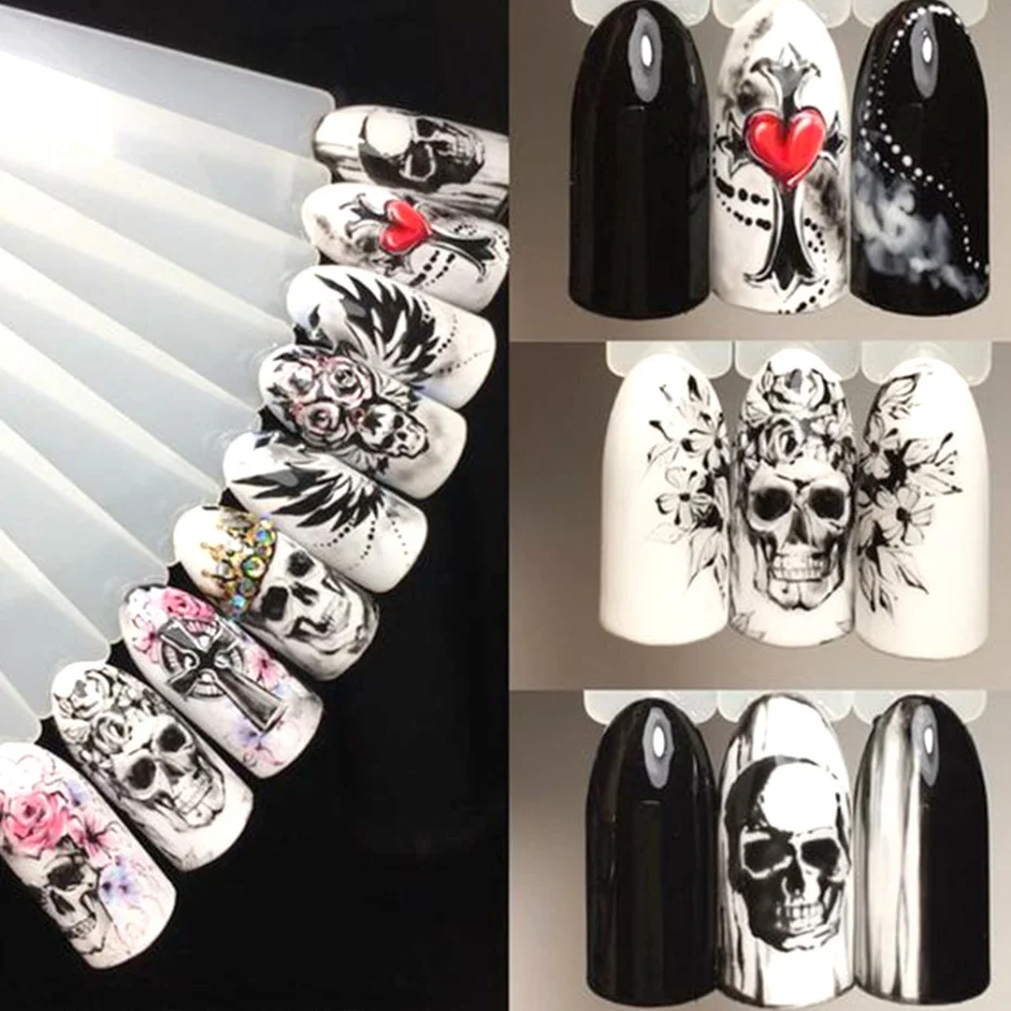 24 Pcs Halloween Nail Art Water Sticker Set Anime Skull Bone Decals Gel Polish Slider Accessories Nail Decorations LASTZ731-755 nail stickers nail art decoration nail decals