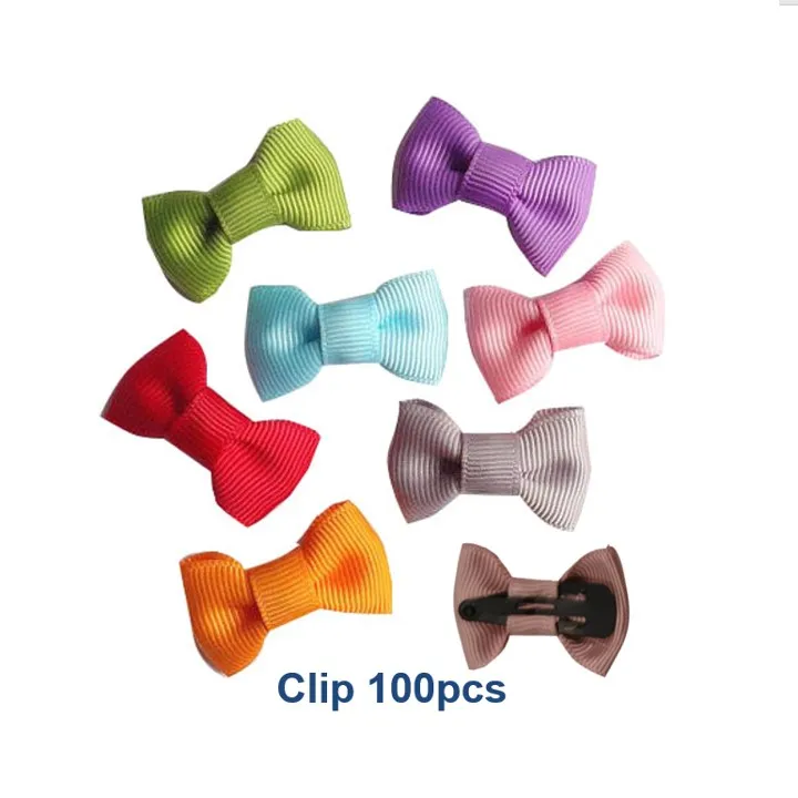 With snap 100pcs Мини-зажим с галстуком-бабочкой, зажим с бантом для детей ясельного возраста, цельная лента, зажим с бабочкой, 100 шт - Цвет: With snap 100pcs
