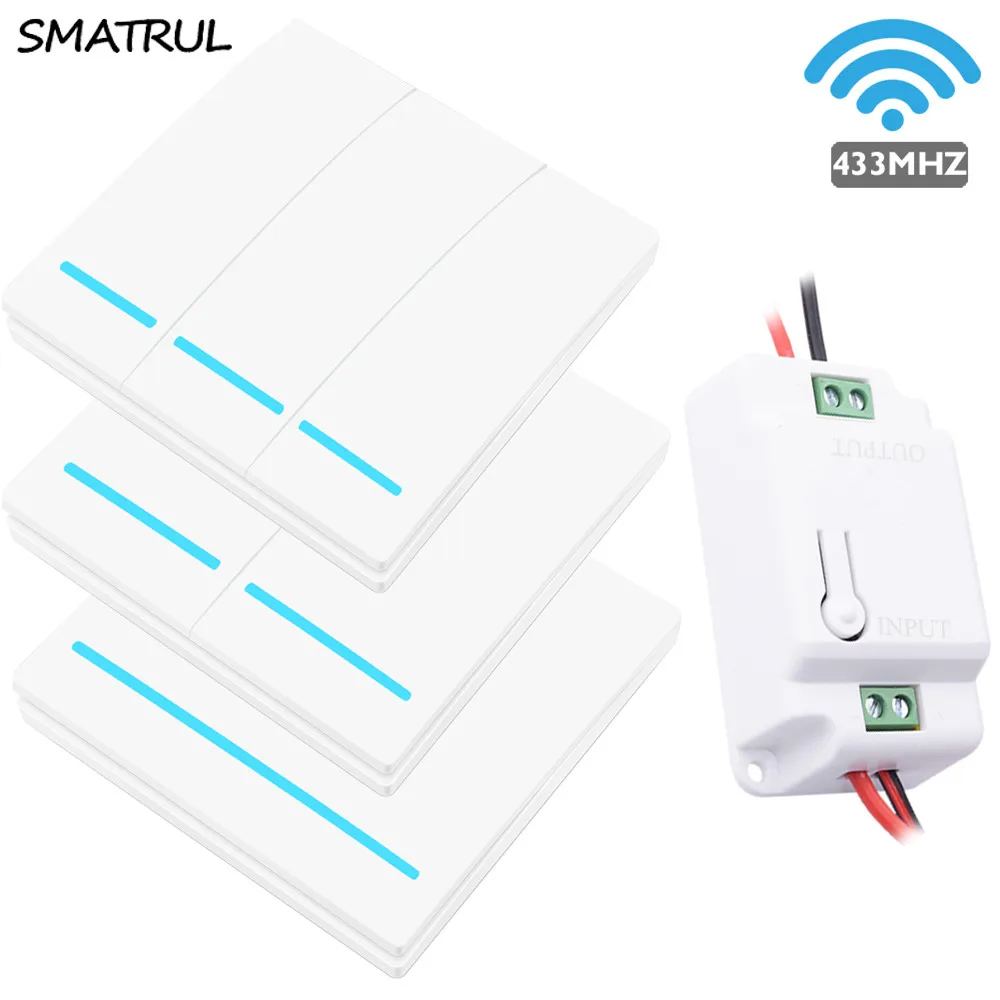 SMATRUL 433Mhz Wireless smart Switch push Light RF Remote Control 1000W 50M AC 110V 220V Receiver Wall Panel button Bedroom Lamp