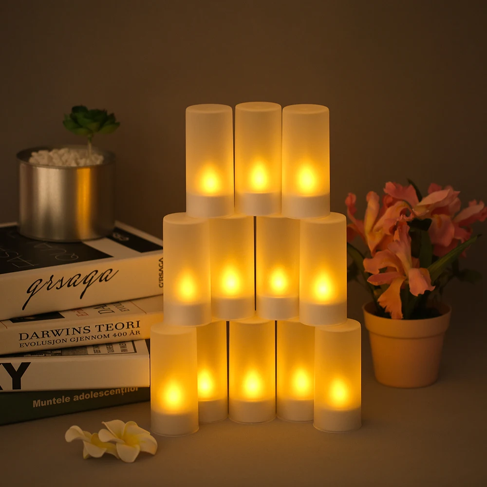 12pcs/set LED Flameless Candles Home Decor Tealight Candles Figurines Lights with Frosted Cups Home Decoration 100-240V