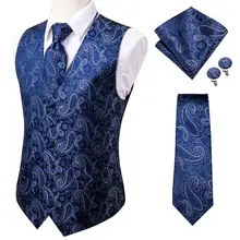 Aliexpress - 20 Color Silk Men’s Vests and Tie Business Formal Dresses Slim Vest 4PC Hanky cufflinks for Suit Blue Paisley Waistcoat