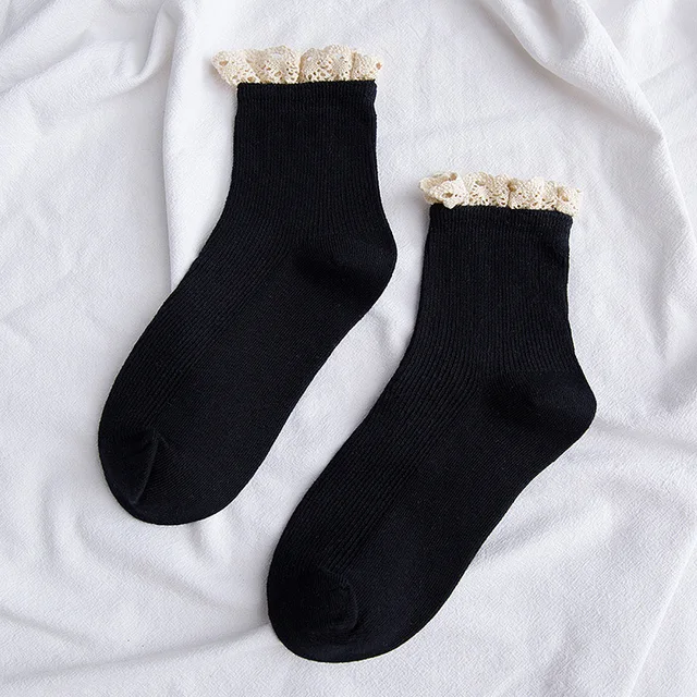 lace frilly ruffle socks kawaii cute korean style women cotton woman calcetines de la mujer kobieta skarpety meia chaussette black