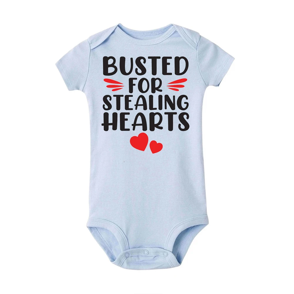 Busted for Stealing Hearts Newborn Baby Bodysuits Boys Girls Comfortable Clothing Infant Crawling Rompers Funny Valentine Gifts