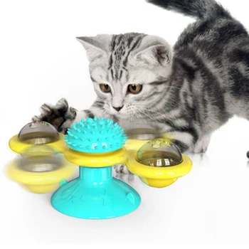 

Pet Cats Toy Whirling Puzzle Training Turntable Supplies Windmill Ball Type Interactive for At Kitten Play Wall Cat Massage Comb