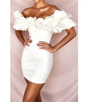 

New Hot Women Solid Color One-shoulder Chest Strap Back Slim Dress D11102