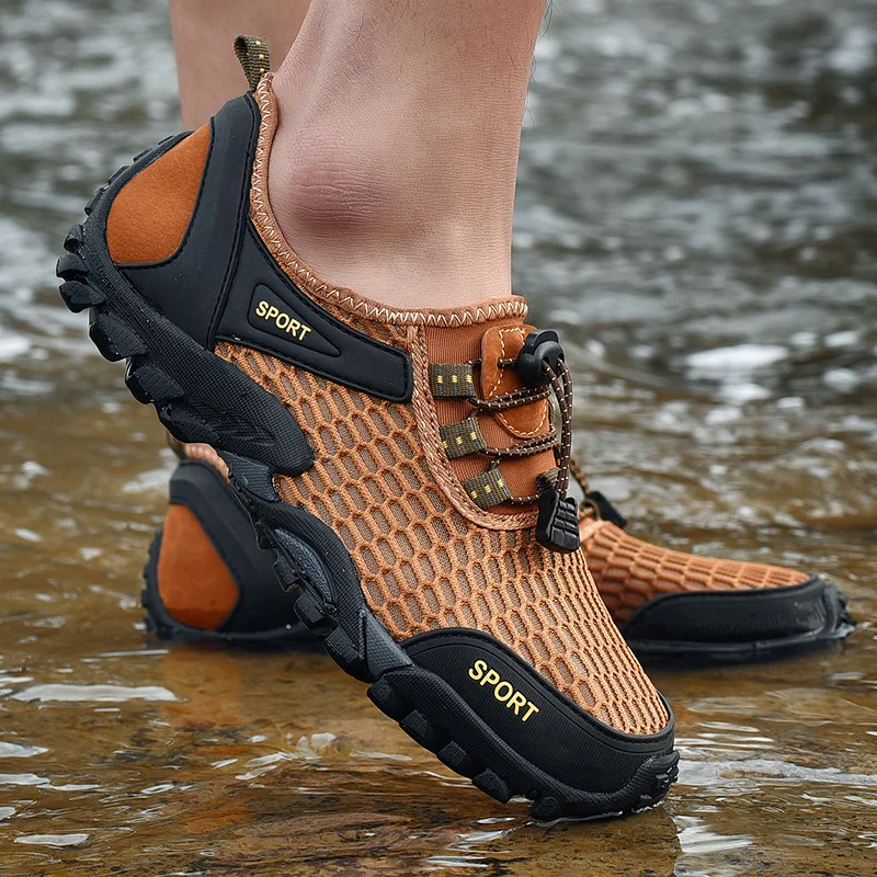 

autuspin Water Men Hiking Shoes Breathable Air Mesh Mountain Climbing Boots Soft Rubber Outdoor Hunting Sport New Men's Sneakers