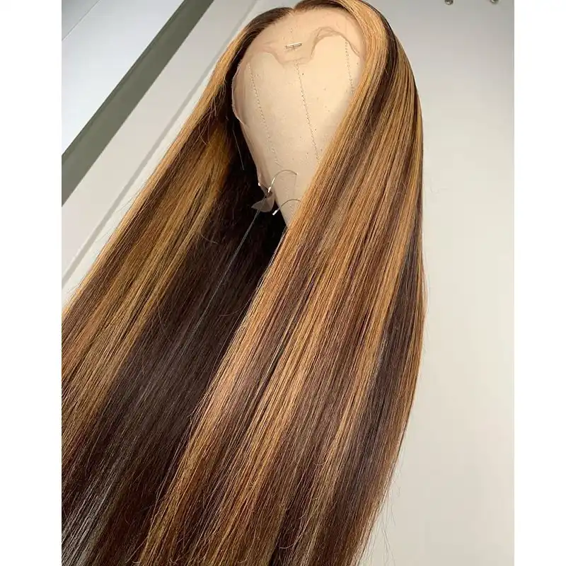 Honey Blonde Highlight 360 Lace Frontal Wig Long Straight Remy 180