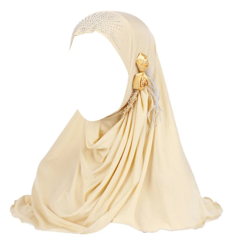 Fashion New Ice Silk Side Three-dimensional Flower Tassel Muslim Headscarf Shawl Scarf Shawl Scarf Solid Color Sportswear Women