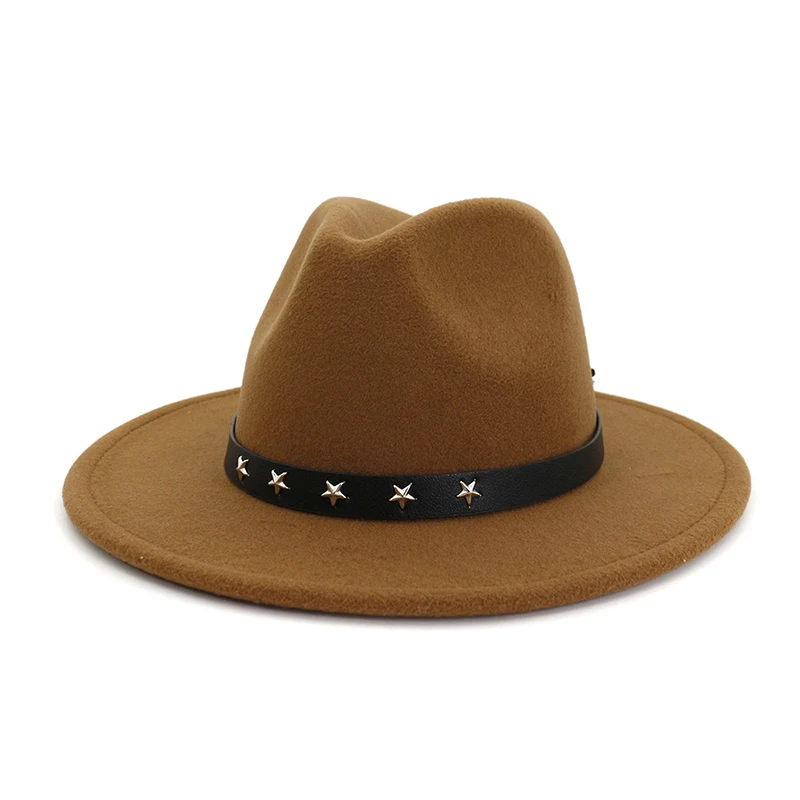 Khaki fedora FS 16 цветов осень зима шерстяной джазовый головной убор для женщин Мужские фетровые шляпы классическая с широкими полями звезда фетровая Кепка котелок - Цвет: Khaki fedora