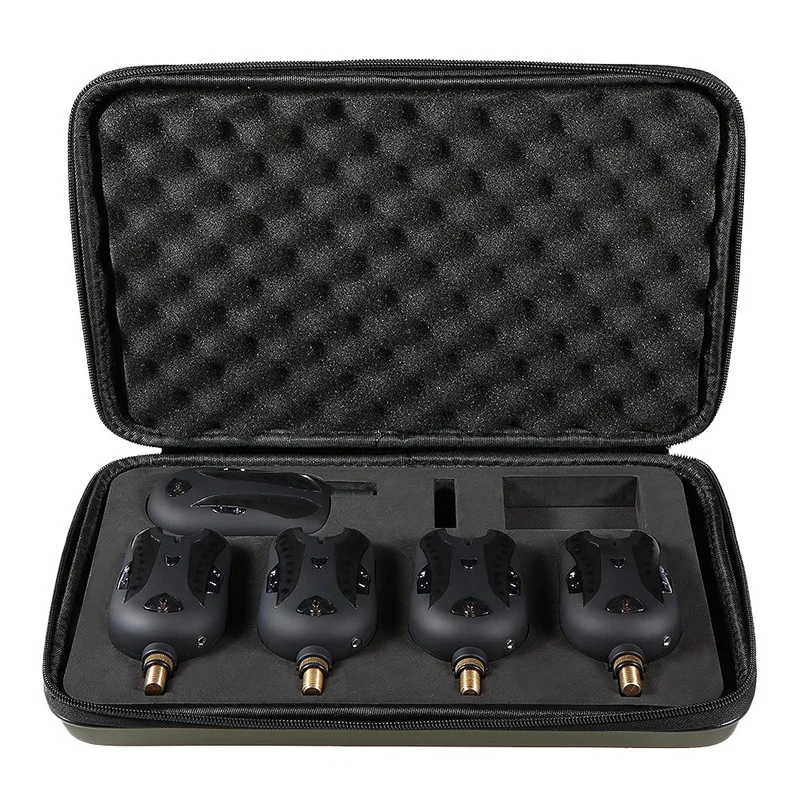 

TOP!-Fishing Bite Alarm Set 4 Alarms + 1 Receiver Wireless Digital Fishing Bite Alarm Fishing Receiver Kit With Portable Case