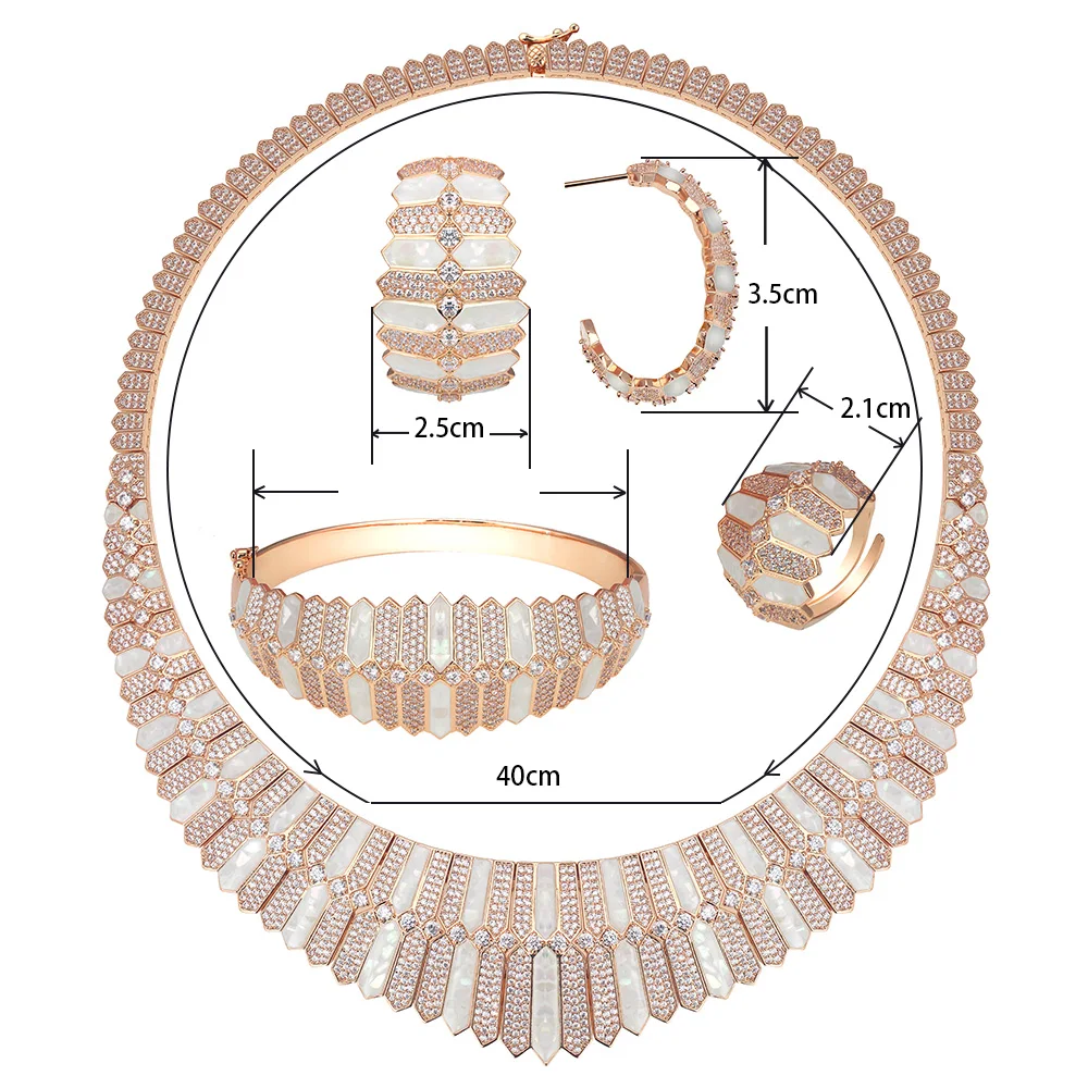 Rose gold color Роскошные уникальные ювелирные изделия из Дубаи, медное ожерелье, наборы, блестящая оболочка, дизайн для женщин, циркониевые ювелирные изделия, нигерийские Свадебные наборы - Окраска металла: Rose gold color