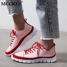 MCCKLE/Женские повседневные кроссовки из искусственной кожи со шнуровкой; женская обувь смешанных цветов на плоской платформе; Женская удобная обувь; большие размеры