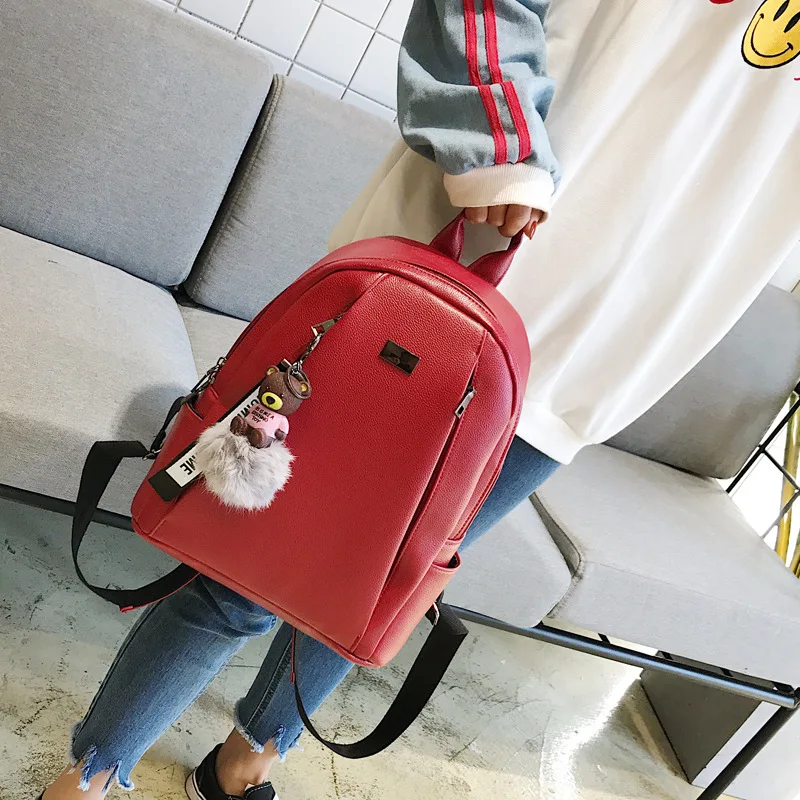 cheap Fashion Gold Leather Backpack Women Black Vintage Large Bag For Teenage Girls School Bag Solid Bags F10