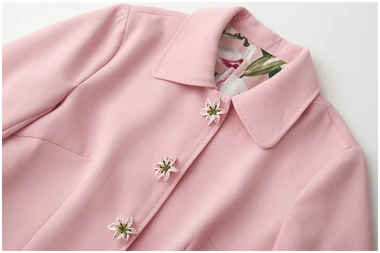 Svoryxiu дизайнерский сезон осень-зима; розовый цвет длинный плащ пальто Женская Лилия цветочный принт подкладка на заказ однобортное пальто верхняя одежда