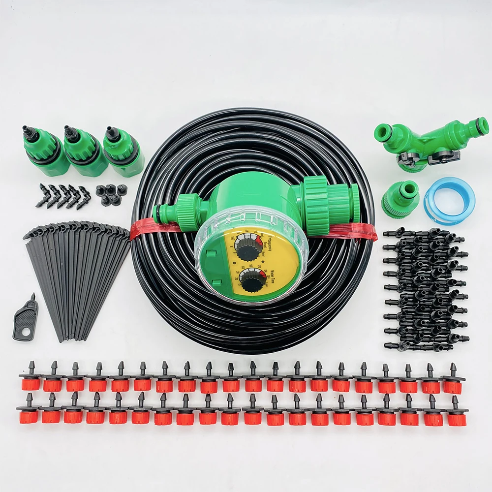 Sistema de riego de jardín inteligente, sistema de riego automático por goteo automático para invernadero, Kit de riego con temporizador, gotero ajustable de 10-50M