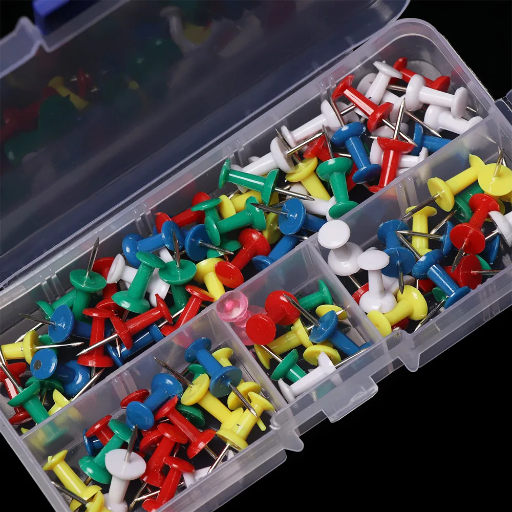 100PCs/Box Multicolor Plastic Push Pins Drawing Binding Cork Board Big ...