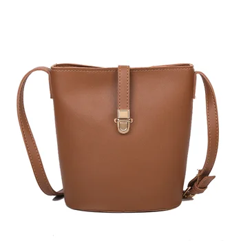 

PU Leather Bucket Bag For Women Casual Shoulder Messenger Bag Female Ladies Solid Color Leather Retro Travel Crossbody Handbag