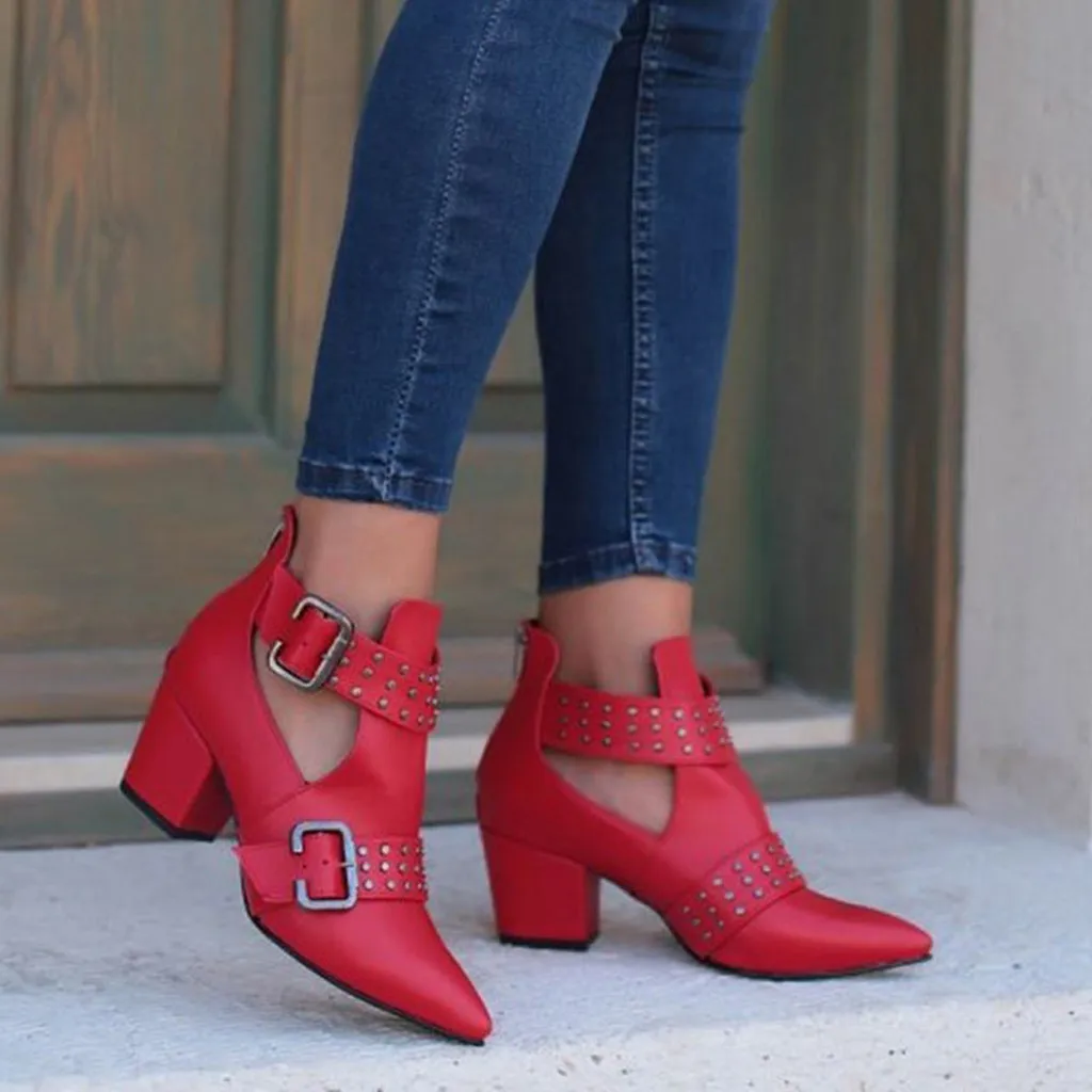 Женские ботинки martin; винтажные ботильоны с перфорацией; резиновые сапоги с острым носком; обувь в готическом стиле на квадратном каблуке; ботинки в стиле панк; botines; Прямая поставка
