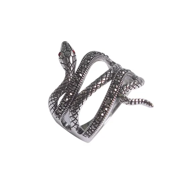 

Size 7-9 Black Rhinestone Snake Ring For Women Girls High Quality Ladies' Retro Red Crystal Eyes Jewellery Copper Alloy