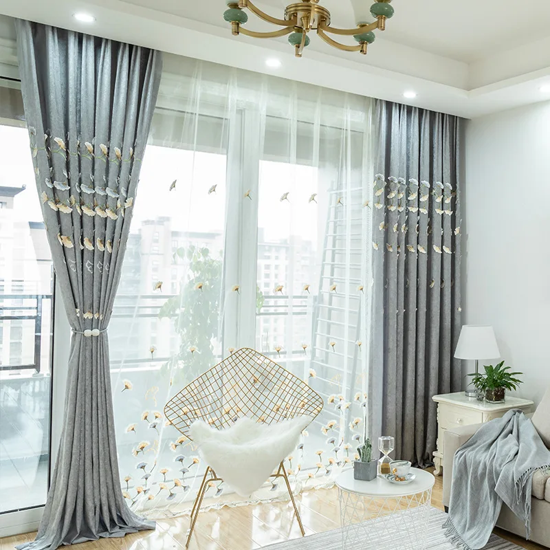 

European Chenille Relief Shading Curtains for Living Dining Room Bedroom.