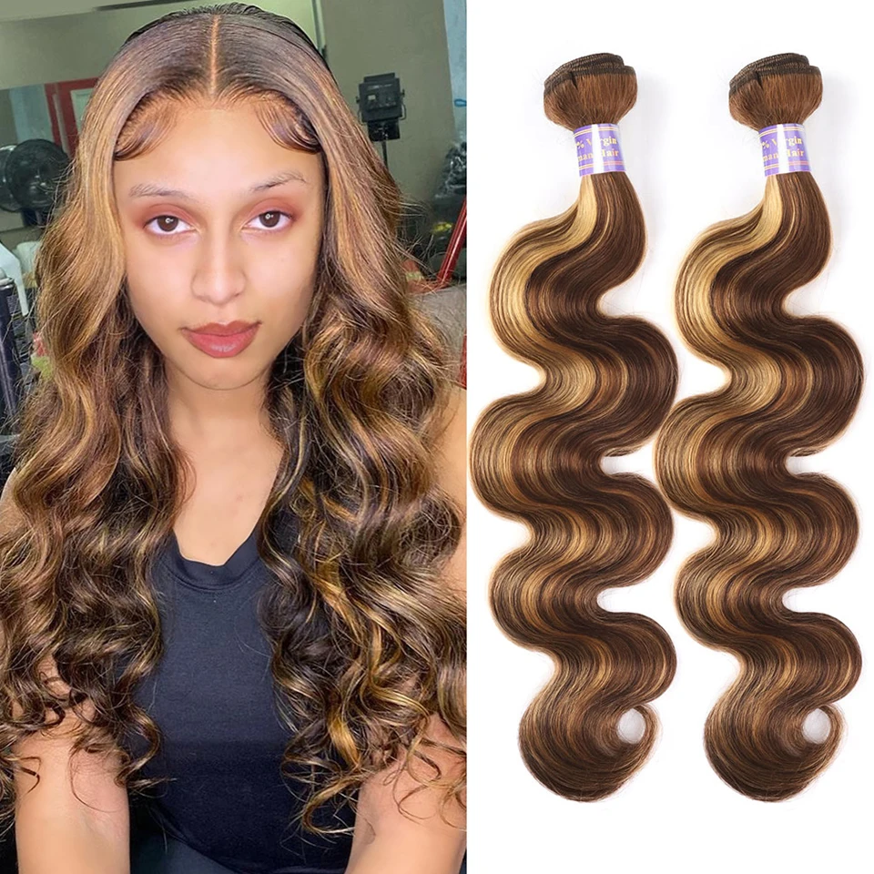 Hcbf9305c808a4ab5a7becd3767bc533ew Allove Highlight Bundles Brazilian Body Wave Human Hair Bundles 4/27 Honey Blonde Colored Brazilian Hair Weave Bundles 1/3/4 PCS Mallzona