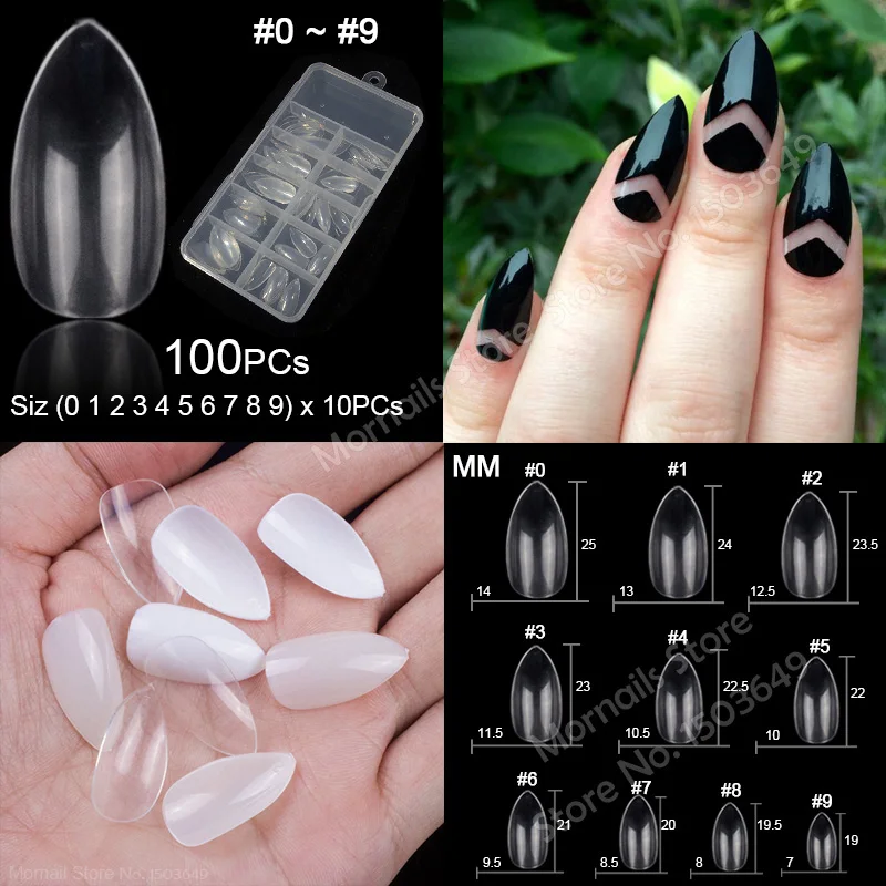 A7-Transparent-100PC 500 шт./пакет или 100 шт./кор. гроб балетки накладные ногти длинные стилет накладные ногти советы полное покрытие Сделай Сам акриловые накладные ногти 10 различных размеров - Цвет: A7-Transparent-100PC