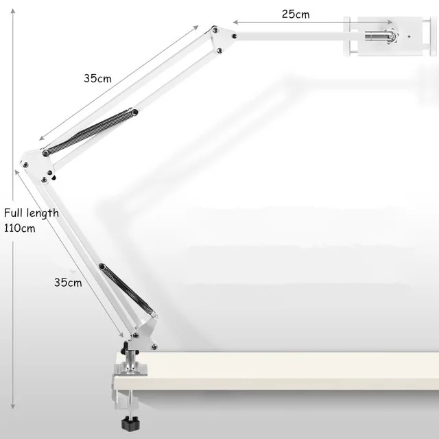 Регулируемый кронштейн для планшета, подставка для кровати и стола, держатель для планшетов с вращением на 360 °/кронштейн для сотового телефона для iPhone iPad Air Mini Pro 4-13'' - Цвет: 110cm White