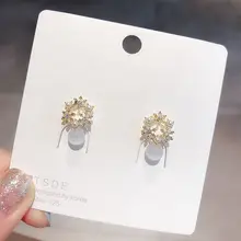 Нежный камень кошачий глаз цветок из австрийского горного Хрусталя Серьги гвоздики для женщин золотой цвет шпильки ювелирные изделия