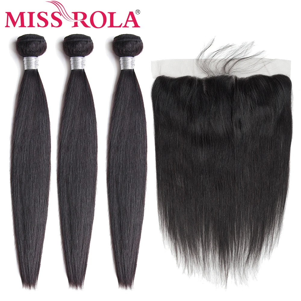 Мисс Рола волос перуанский прямые натуральные волосы 100% 3 Связки с 13*4 синтетический Frontal шнурка синтетическое закрытие волос натуральный
