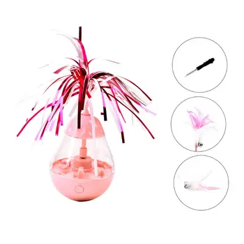

Cat Food Dispenser Toy Tumble 3 in 1 Treat Ball Automatic Rotating Feather Toys GXMA