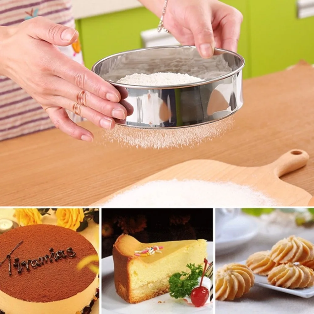 Round Flour Mesh Sifter Handheld Sifting Sieve Icing Sugar Shaker Strainer Sieve Stainless Steel Baking Tools for Kitchen