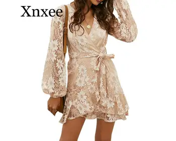 

Beach Cover Women's Tunic Woman Cover-Up Summer Lace Up Dress 2020 New Bohemia Ruffle dress Women Floral Acetate Beach