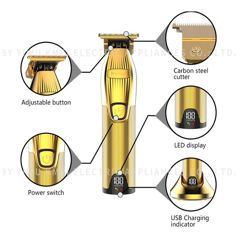Kemei Professional electirc hair clipper barber shop rechargeable Beard hair timmer for men cordless cutting machine