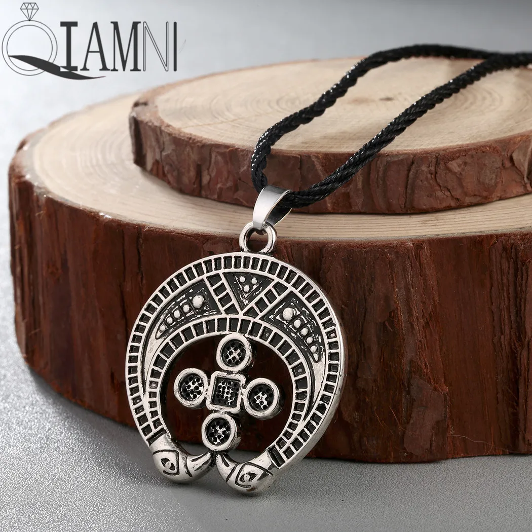 QIAMNI Nordic Lunula Moon Cross Talisman Necklace Pendant Viking Protection Amulet Male Punk Slavic Pagan Jewelry Choker Charm | Украшения