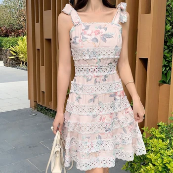 

Seamyla New Summer Women Bow Spaghetti Strap Dress Sleeveless Printing Sexy Club Fashion Evening Party Celebrity Ladies Dresses